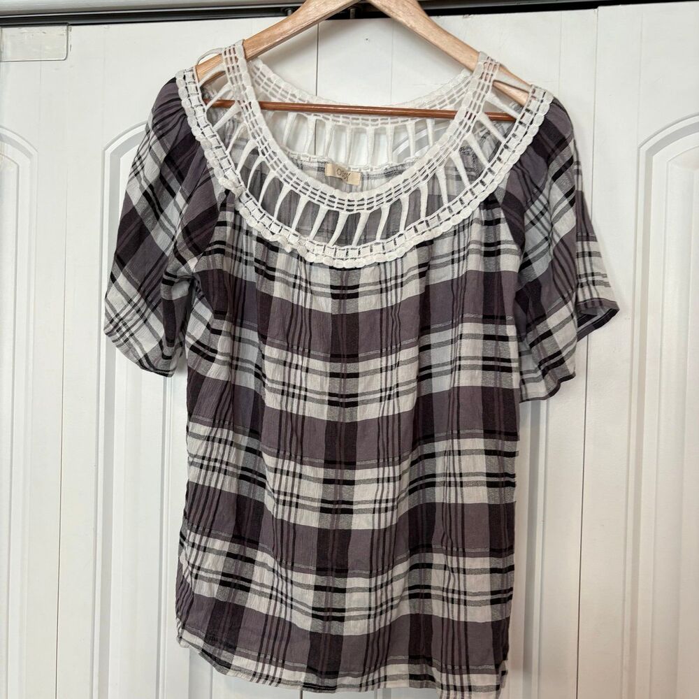 Oddy Gray‎ Plaid Top Size Small